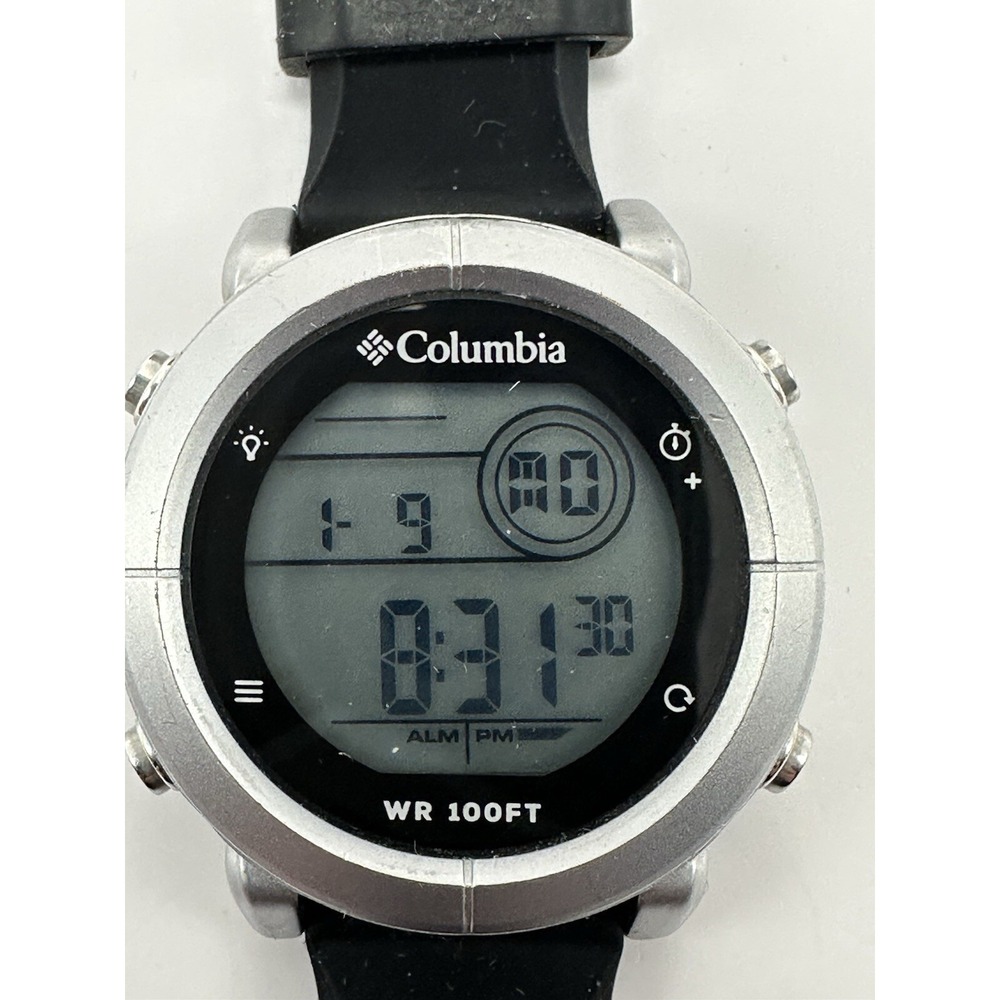 Columbia CT014 Mens Digital Watch New Battery 43MM 8.5" Black Rubber Band B25